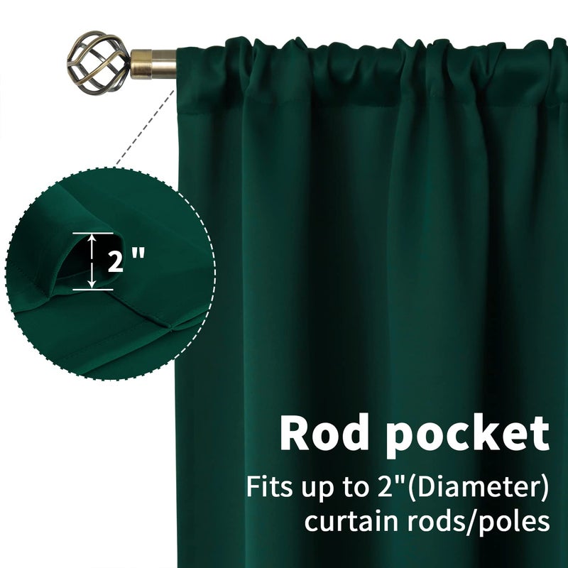 BGment Short Blackout Curtains 40 Inches Length - Rod Pocket Emerald Green Room Darkening Window Drapes for Kitchen Bedroom Bathroom  2 Panels  42 x 40 Inch - Image 4