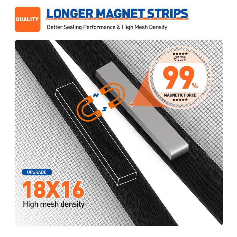 MAGZO Magnetic Screen Door Fit Door Size 72 x 96 Inch, Screen Size 74" x 97" Strong Magnet French Style Mesh, Heavy Duty Fiberglass Mesh with Hook & Loop for Sliding Entrance, Gray - Image 3