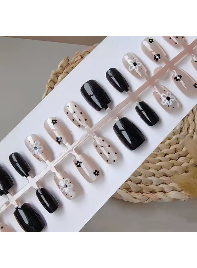 Goolsky Short Press-on Nails with Solid Color Sunflower Polka Dot Cat Eye for Minimalist Fashion - Image 1