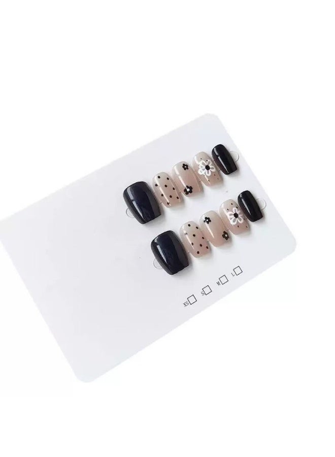 Goolsky Short Press-on Nails with Solid Color Sunflower Polka Dot Cat Eye for Minimalist Fashion - Image 3