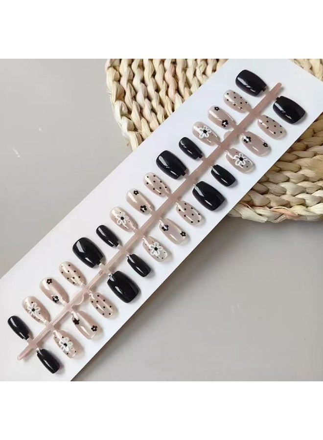 Goolsky Short Press-on Nails with Solid Color Sunflower Polka Dot Cat Eye for Minimalist Fashion - Image 4