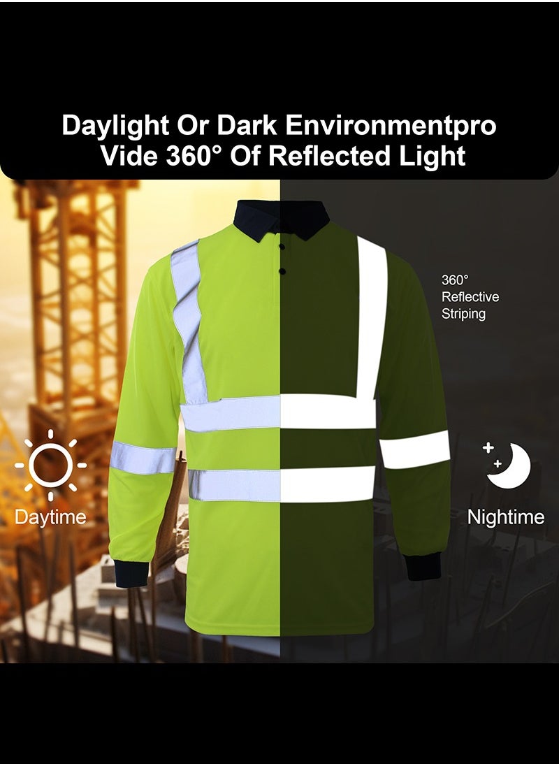 Zuolaya - Long Sleeves Safety T-Shirt with 5inch Reflective Strips High Visibility Work Shirt for Men Green. - Image 1