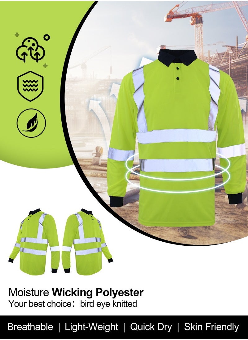 Zuolaya - Long Sleeves Safety T-Shirt with 5inch Reflective Strips High Visibility Work Shirt for Men Green. - Image 1