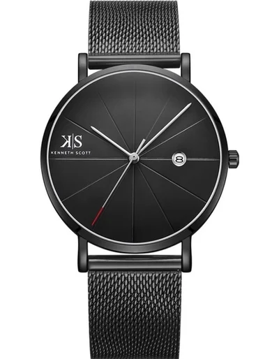 KENNETH SCOTT Kenneth Scott K22013-BMBB Men's Analog Display Watch & Stainless Steel Strap Black