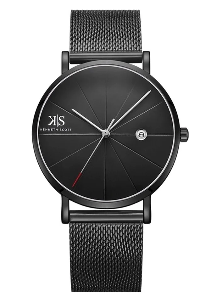 KENNETH SCOTT Kenneth Scott K22013-BMBB Men's Analog Display Watch & Stainless Steel Strap Black