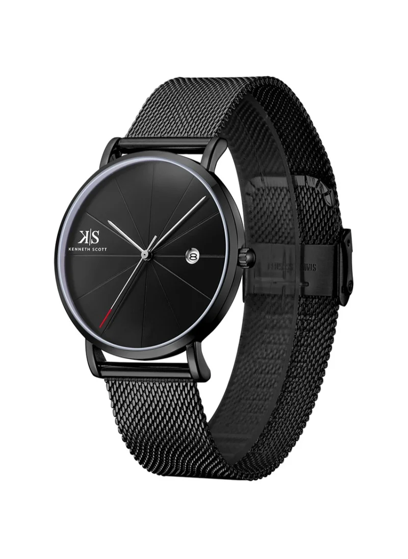 KENNETH SCOTT Kenneth Scott K22013-BMBB Men's Analog Display Watch & Stainless Steel Strap Black