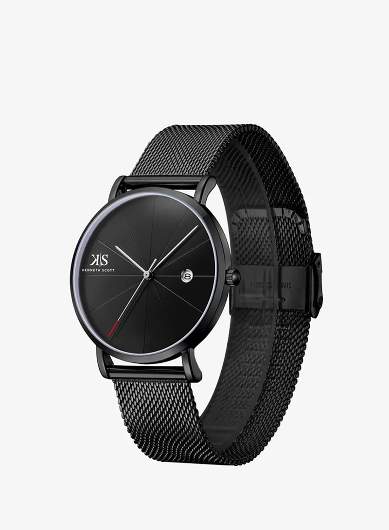 KENNETH SCOTT Kenneth Scott K22013-BMBB Men's Analog Display Watch & Stainless Steel Strap Black
