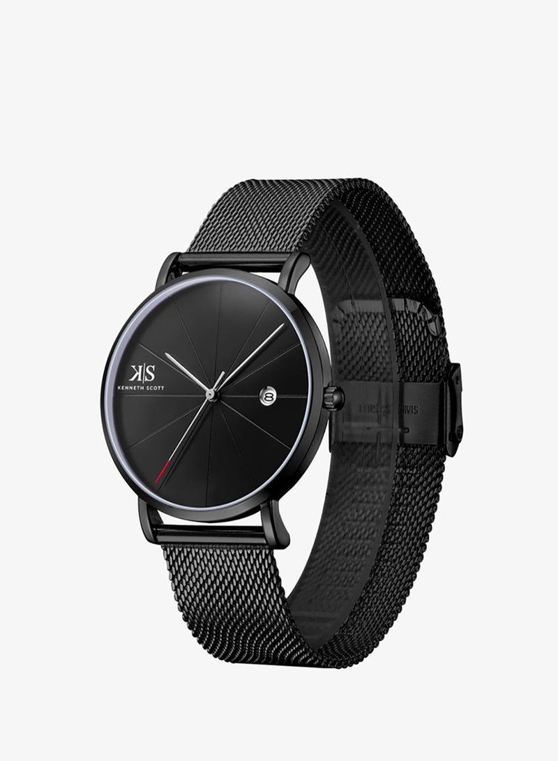 Kenneth Scott K22013-BMBB Men's Analog Display Watch & Stainless Steel Strap Black - Image 2