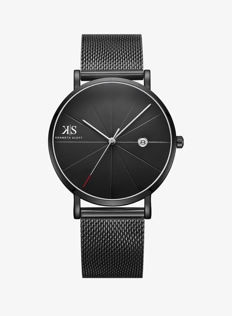 KENNETH SCOTT Kenneth Scott K22013-BMBB Men's Analog Display Watch & Stainless Steel Strap Black