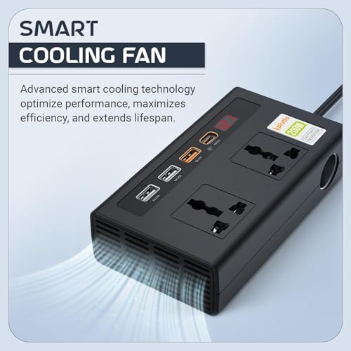 Plutlo 200W Car Power Inverter, Car Laptop Charger with 2 AC Outlets (220V), 3 USB-A & 1 USB-C PD 18W Fast Charging Ports, 12V DC to 220V AC Adapter for Laptops, Phones & Tablets – Black Body - Image 3