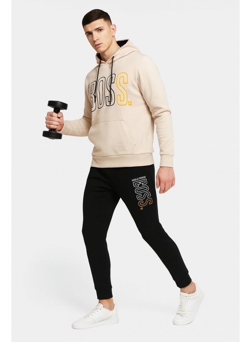 Men's Printed Hoodie & Joggers Tracksuit Set - Beige - Image 1