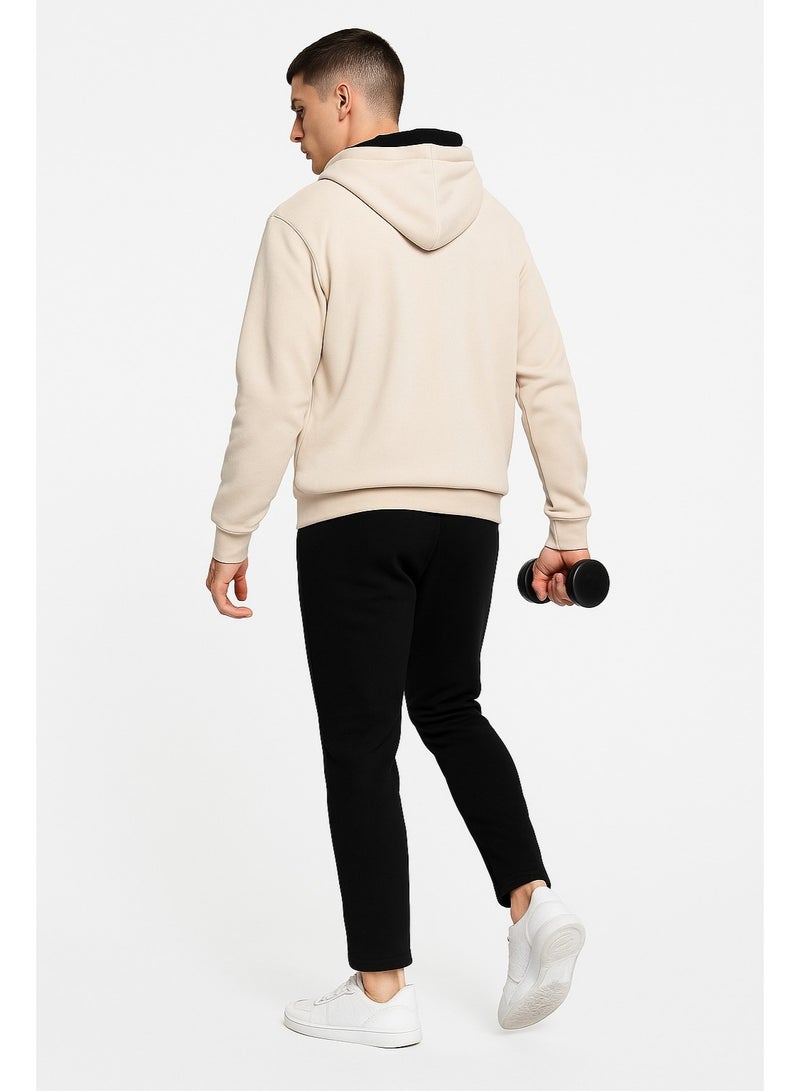 Men's Printed Hoodie & Joggers Tracksuit Set - Beige - Image 2