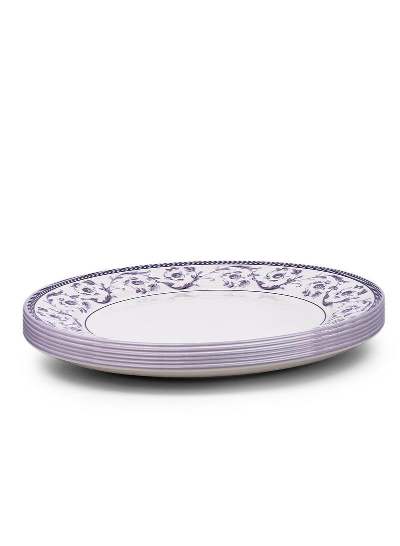 Claytan Callista 12 inch Floral Pattern Ceramic Chop Plate (White, Set of 6) - Image 2