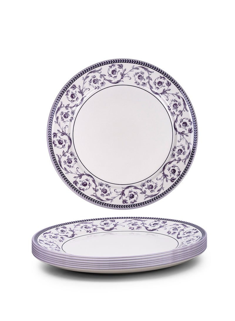 Claytan Callista 12 inch Floral Pattern Ceramic Chop Plate (White, Set of 6) - Image 1