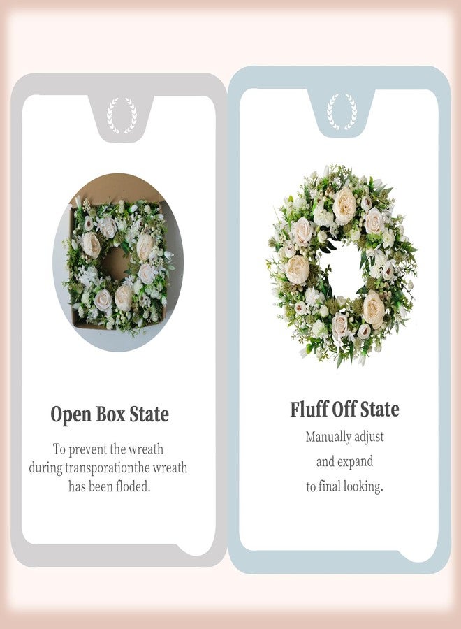 idyllic Artificial Floral Wreath for Front Door, 22" White Peony Rose Wreath for Indoor Outdoor Home Wall Window Wedding Decorations - Image 4