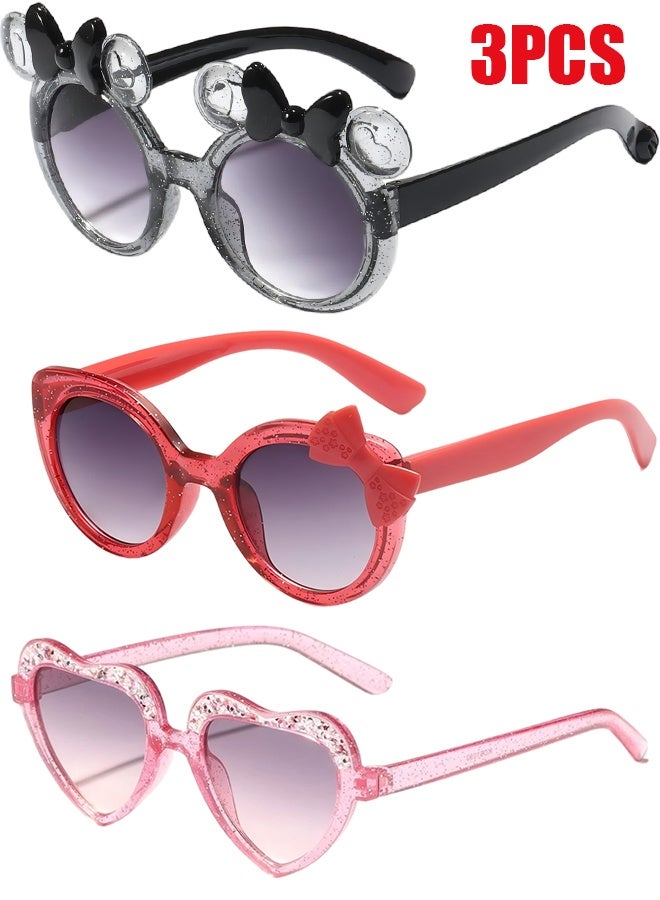 Happy D 3 pieces of children's sunglasses, girls' children's sunglasses set, heart-shaped glasses, fashionable and cute, suitable for children aged 2-12, a cute party gift, suitable for birthday parties, beach, and pool use for boys and girls aged 3-10 - Image 1