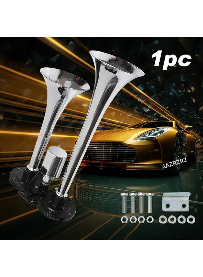 الجيل الثاني من بوق الهواء الفائق الصوت 12 فولت ذو الأنبوب المزدوج الفضي للشاحنات والدراجات النارية والعربات - Image 1