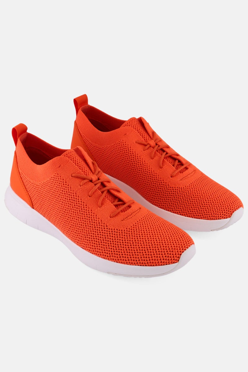 FitFlop Men Flexknit Lace Up Sneaker Shoes, Neon Orange/White - Image 1
