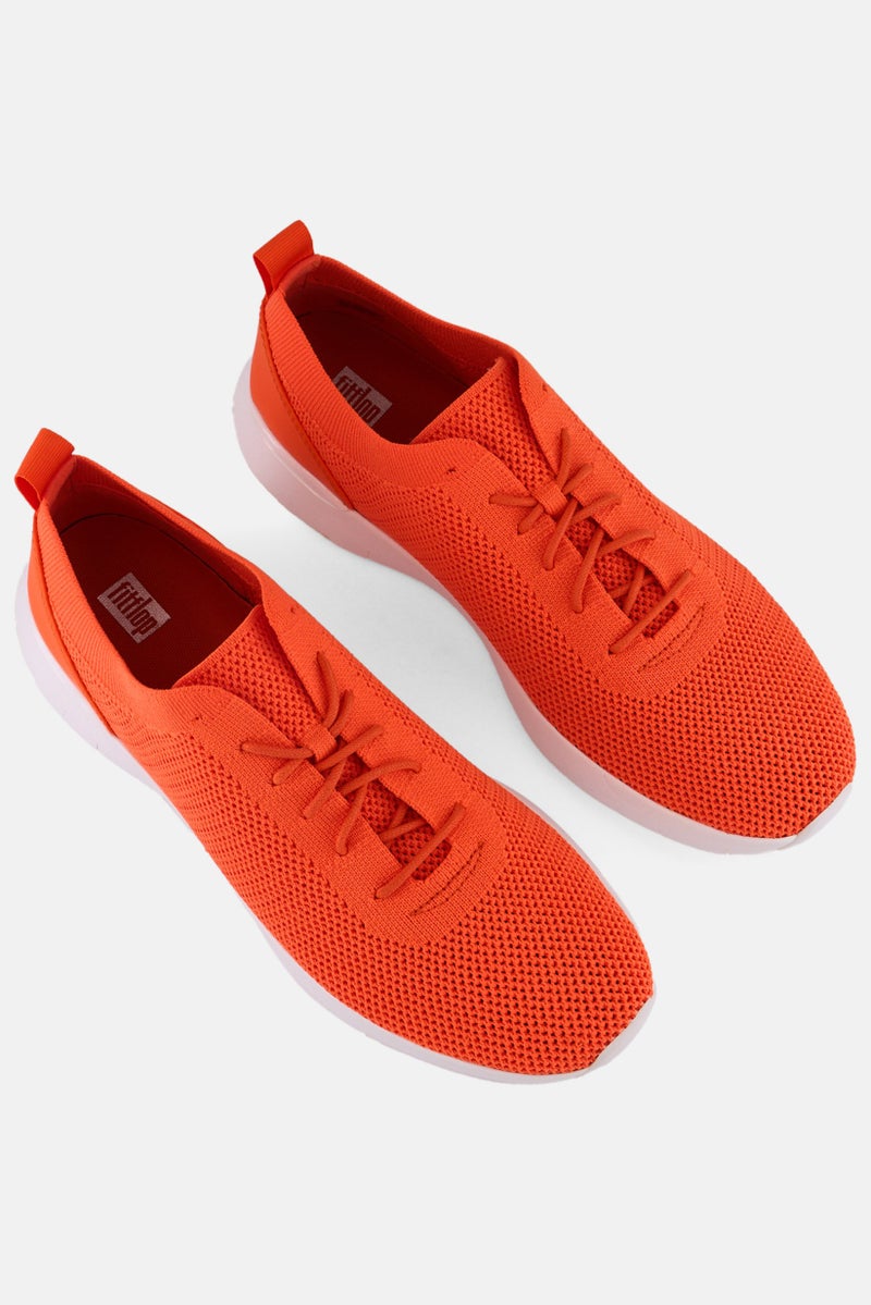 FitFlop Men Flexknit Lace Up Sneaker Shoes, Neon Orange/White - Image 3