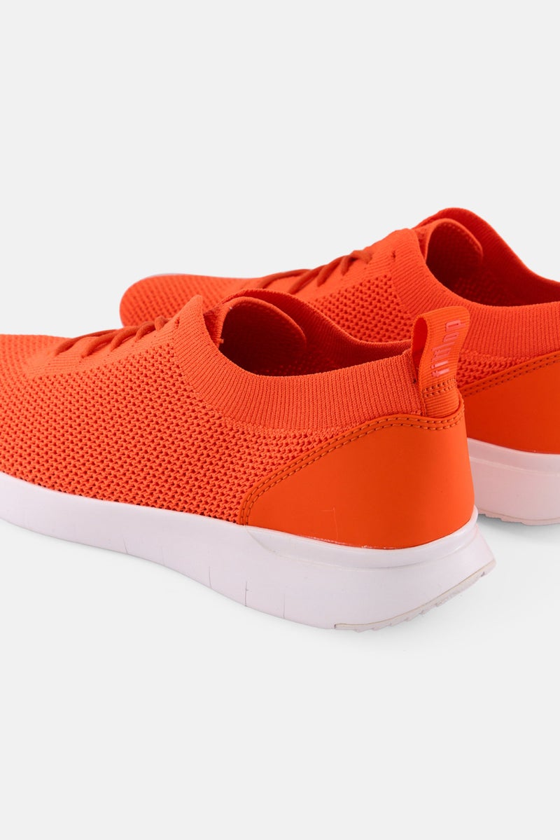 FitFlop Men Flexknit Lace Up Sneaker Shoes, Neon Orange/White - Image 4