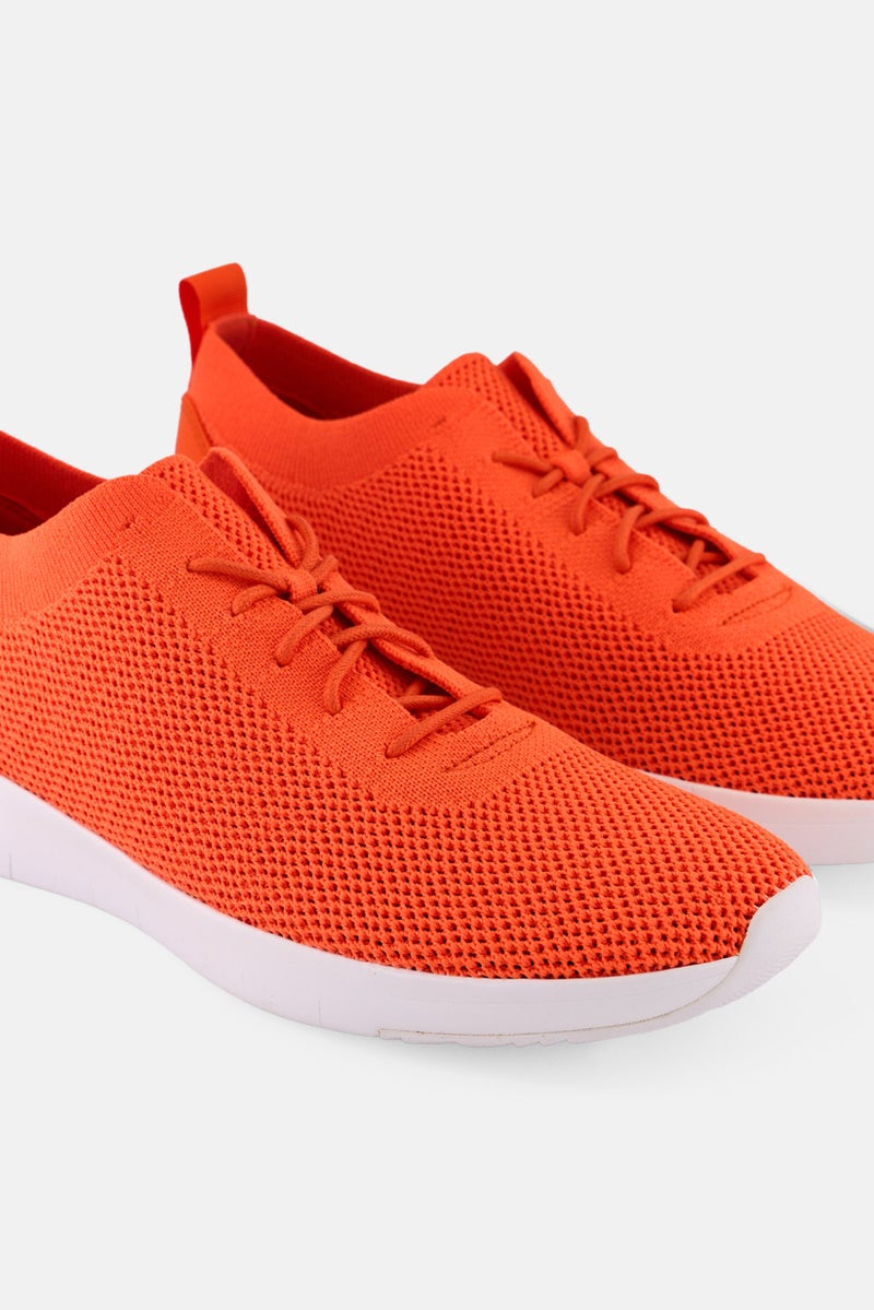 FitFlop Men Flexknit Lace Up Sneaker Shoes, Neon Orange/White - Image 2