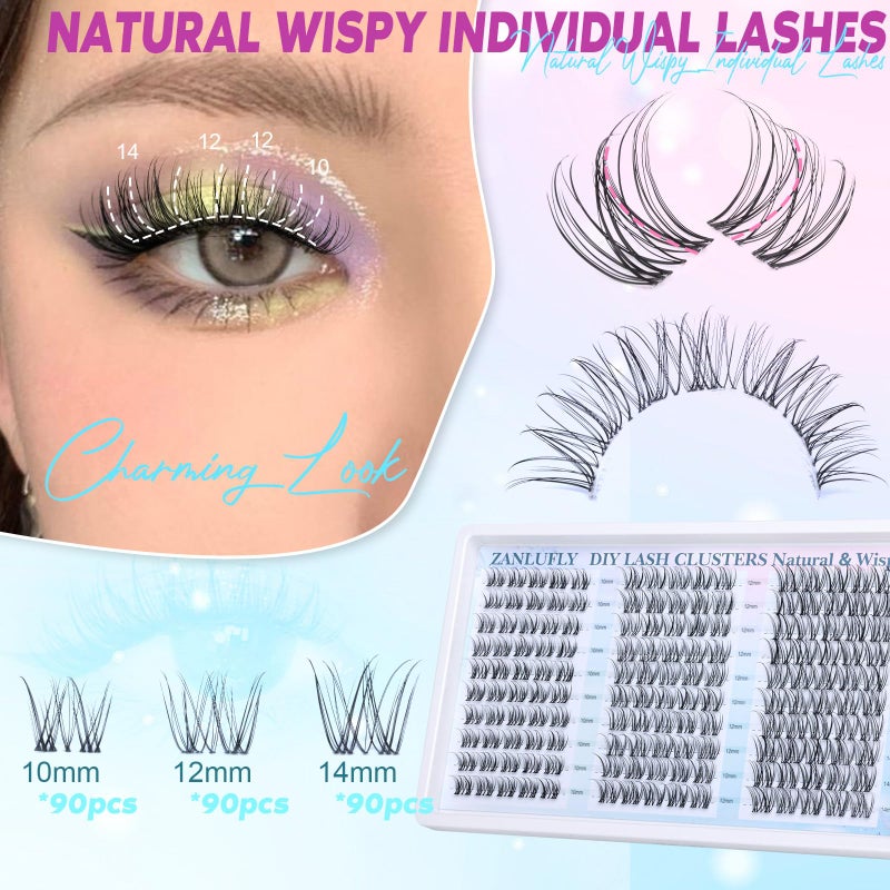 zanlufly Wispy Lash Clusters Natural Eyelash Clusters C-Curly Cluster Lashes zanlufly Wispy Individual Lashes 150Pcs Eyelash Extension 10 12 14MM DIY Lash Extension - Image 2
