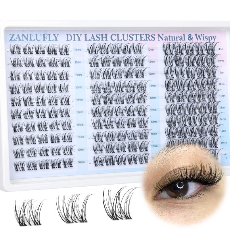 zanlufly Wispy Lash Clusters Natural Eyelash Clusters C-Curly Cluster Lashes zanlufly Wispy Individual Lashes 150Pcs Eyelash Extension 10 12 14MM DIY Lash Extension - Image 1