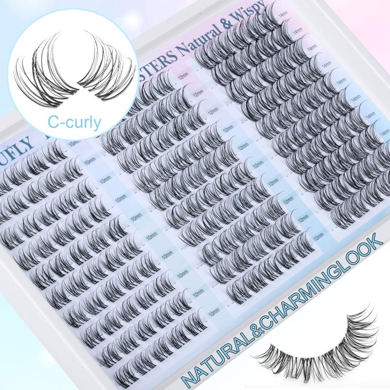 zanlufly Wispy Lash Clusters Natural Eyelash Clusters C-Curly Cluster Lashes zanlufly Wispy Individual Lashes 150Pcs Eyelash Extension 10 12 14MM DIY Lash Extension - Image 3
