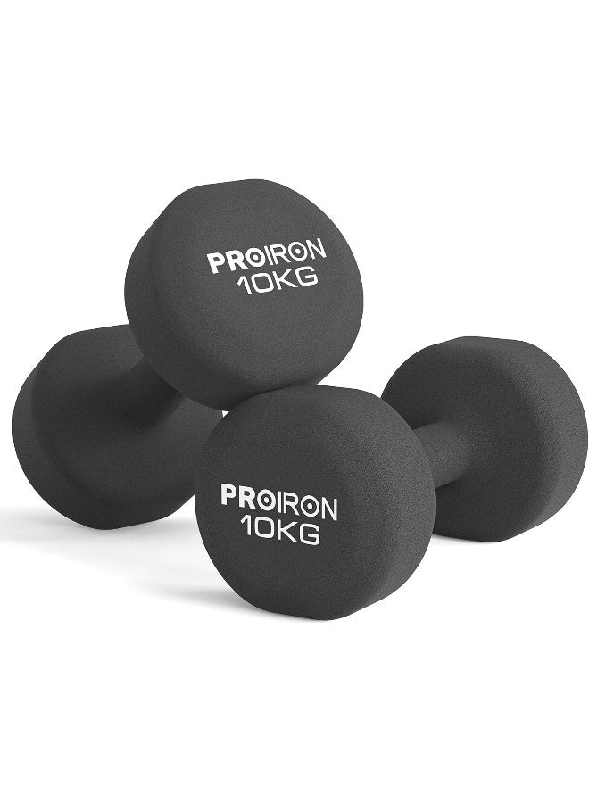PROIRON PROIRON Neoprene Dumbbells Set Weights Exercise & Fitness Dumbbells (10kg×2 Black) - Image 1