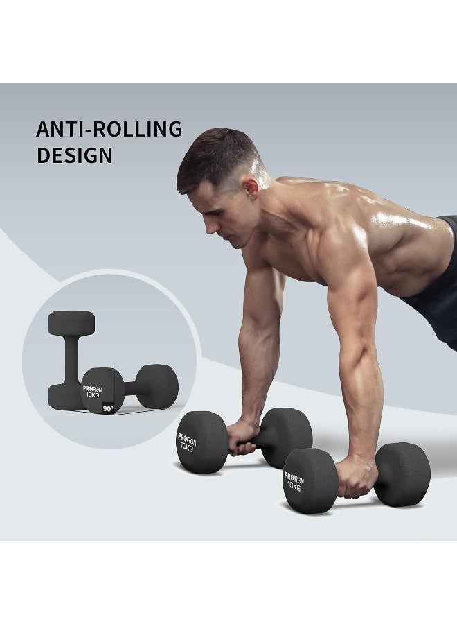 PROIRON PROIRON Neoprene Dumbbells Set Weights Exercise & Fitness Dumbbells (10kg×2 Black) - Image 5
