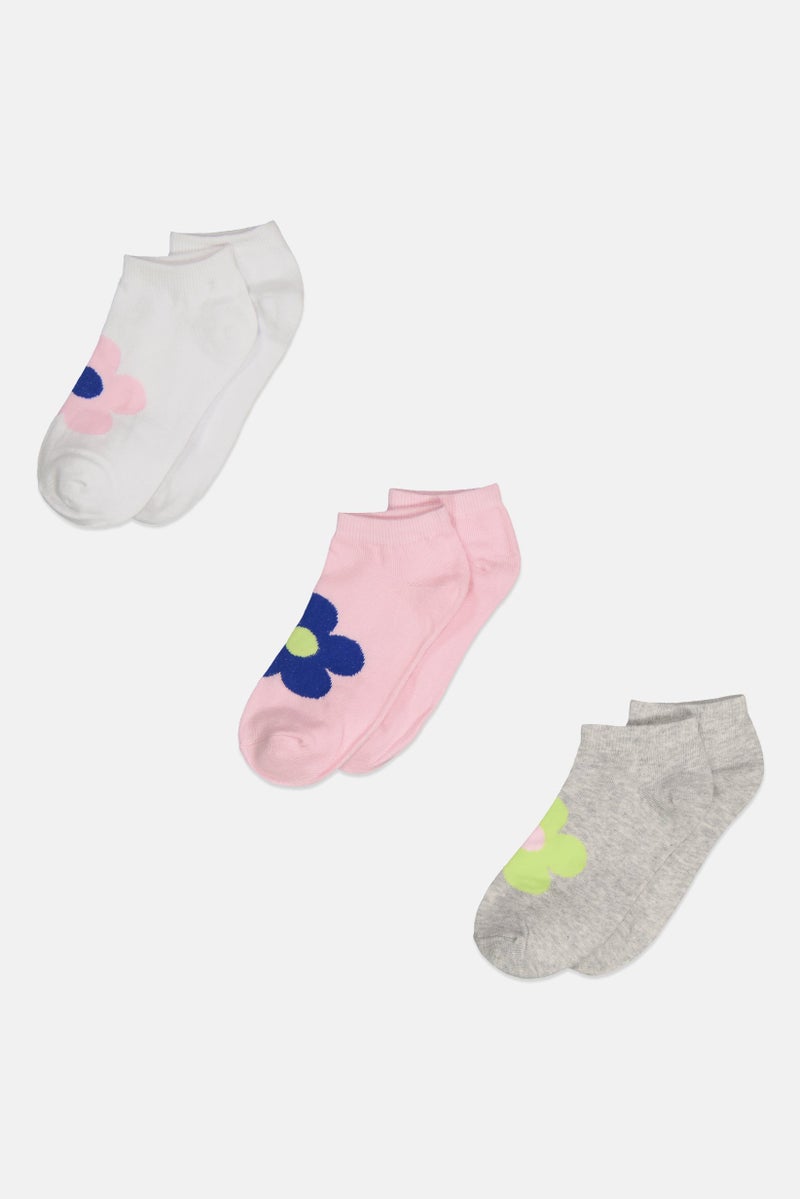 Don't Call Me Jennyfer Women 3 Pairs Athletic Crew Socks, Grey/White/Pink - Image 1