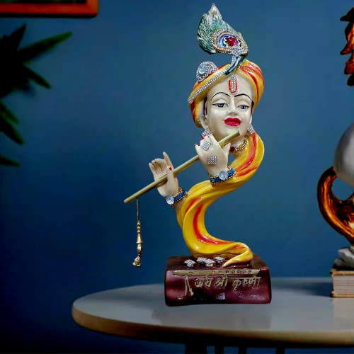 Mariner's Creation Resin Premium Modern Art Krishna Idol for Home Decor Bedroom Living Room Office House Warming Gift Home Decorative Item SIZE-11.5X11.5X34 CM Yellow - Image 1