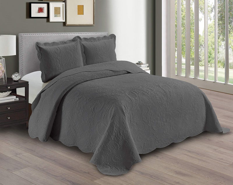 Linen Plus Embossed Coverlet Bedspread Set Oversized Solid Charcoal KingCalifornia King Bed Cover Bedding New  Dana