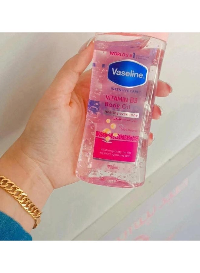 Vaseline Pink Body Oil with Vitamin B3 – For Even Skin Tone and Deep Hydration – Fast Absorbing – Leaves Skin Soft and Radiant – Suitable for Daily Use – 200ml - Image 3