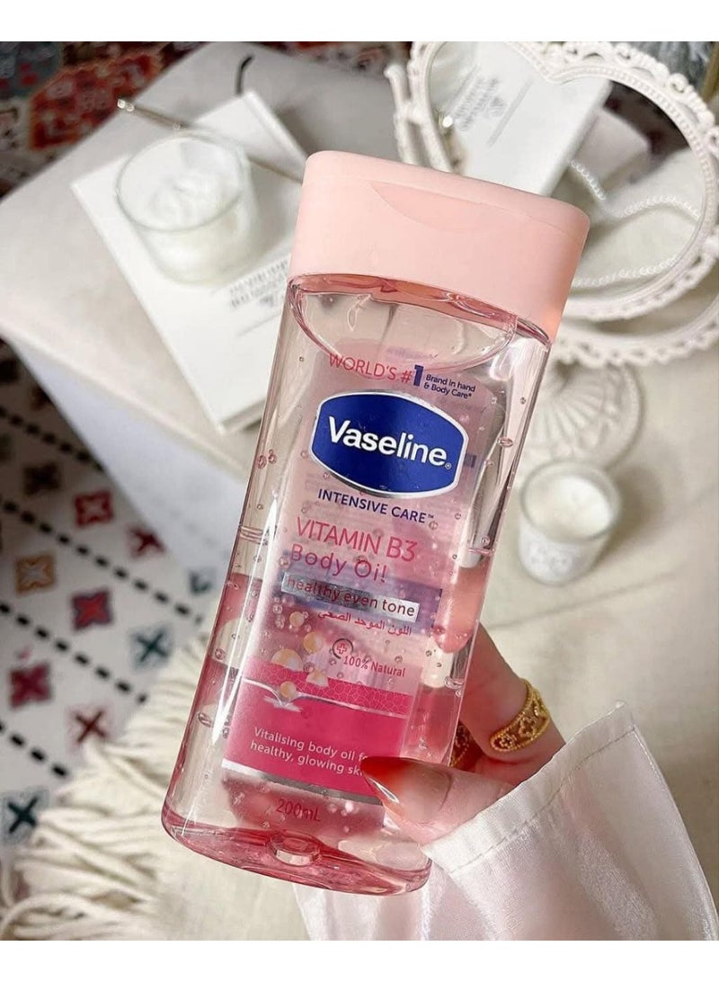 Vaseline Pink Body Oil with Vitamin B3 – For Even Skin Tone and Deep Hydration – Fast Absorbing – Leaves Skin Soft and Radiant – Suitable for Daily Use – 200ml - Image 2