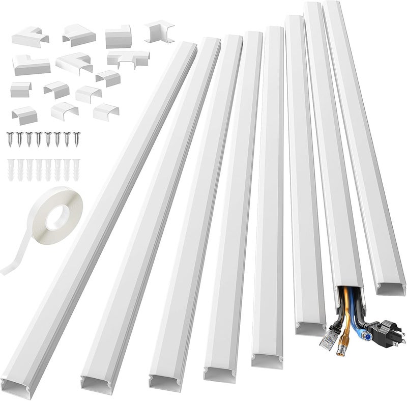 Yecaye 125in Cord Hider, Large Cord Covers for Wires on Wall, Cable Management Kit for Mount TVs, Wire Hider Cable Concealer for Home Office, W1.18in H0.6in, White - Image 1