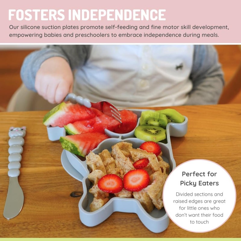 melii Divided Silicone Suction Plate for Babies and Toddlers â€“ 100% BPA-Free, Dishwasher, Microwave Safe, Non-Toxic Baby Feeding Plate - Fits Most High Chairs, Age 6 Months - (Bulldog) - Image 5