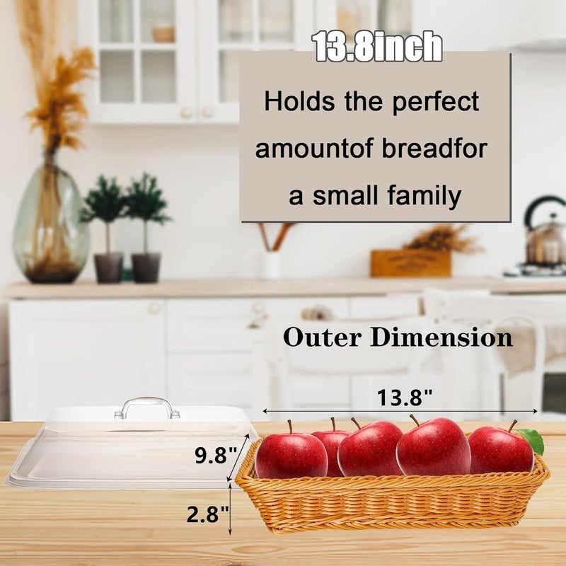 DEAYOU Imitation Rattan Bread Basket with Lid, Woven Tabletop Food Serving Basket, Poly-Wicker Fruit Basket for Vegetable, Restaurant, Display, Kitchen, Party, Rectangle, 13.8" L x 9.8" W - Image 2
