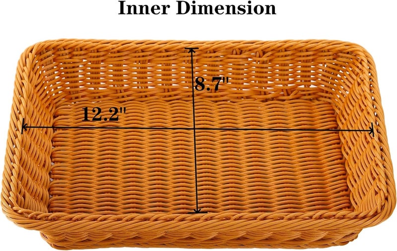 DEAYOU Imitation Rattan Bread Basket with Lid, Woven Tabletop Food Serving Basket, Poly-Wicker Fruit Basket for Vegetable, Restaurant, Display, Kitchen, Party, Rectangle, 13.8" L x 9.8" W - Image 3
