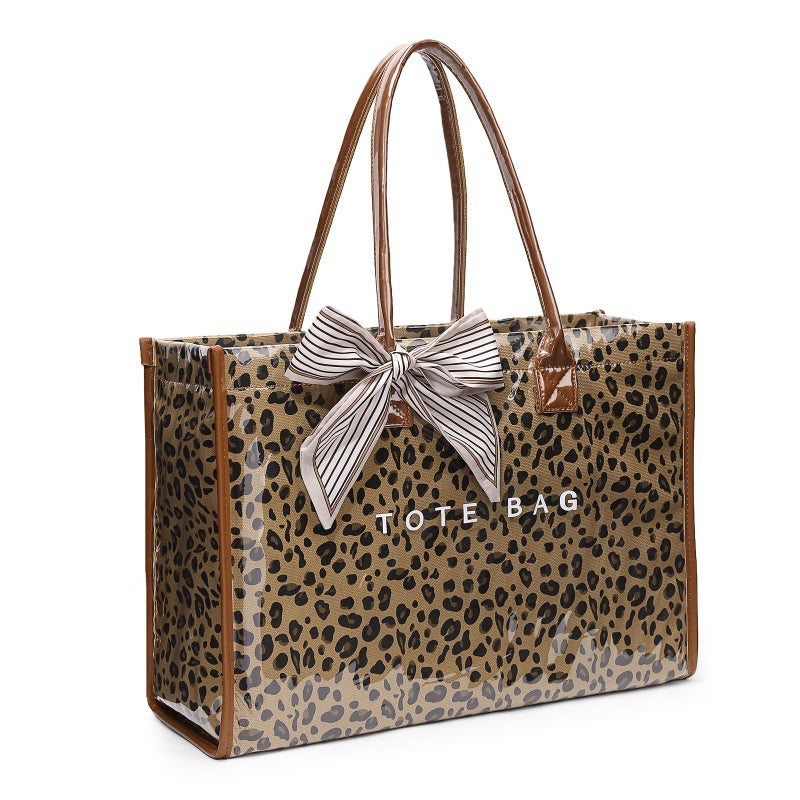 Lushandy Tote Bag for Women, Large Leopard Tote Bag Cheetah Print Bags PVC Handbags Purses with Top Handle (Brown Leoaprd) - Image 1