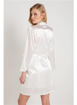 Magic Form 30428 Women's Ecru Plain Satin Fabric Short Dressing Gown  - Image 1