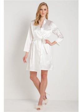 Magic Form 30428 Women's Ecru Plain Satin Fabric Short Dressing Gown  - Image 3