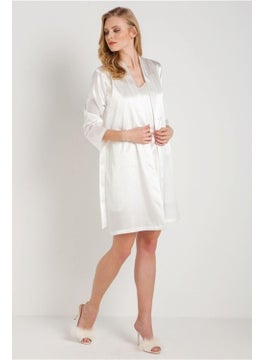 Magic Form 30428 Women's Ecru Plain Satin Fabric Short Dressing Gown  - Image 2