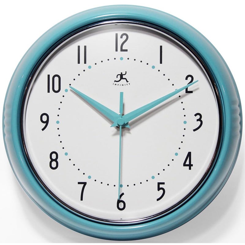Infinity Instruments LTD Retro 9 inch Silent Sweep NonTicking Mid Century Modern Kitchen Diner Wall Clock Quartz Movement Retro Wall Clock Decorative Turquoise