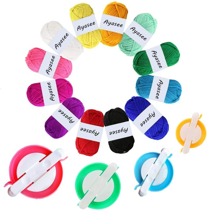 Ayasee Pompom Maker, 4 Sizes Pom pom Makers for Fluff Ball Weaver Needle Craft DIY Wool Knitting Craft Tool Set Decoration +12PS Acrylic Yarn(16) - Image 1