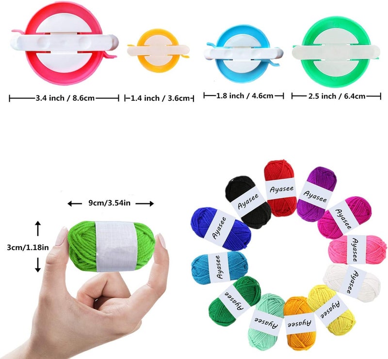 Ayasee Pompom Maker, 4 Sizes Pom pom Makers for Fluff Ball Weaver Needle Craft DIY Wool Knitting Craft Tool Set Decoration +12PS Acrylic Yarn(16) - Image 3