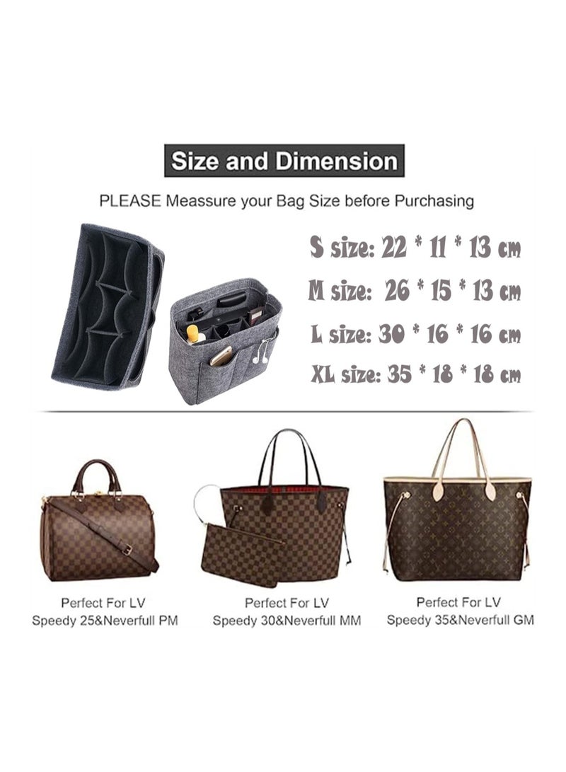 Purse Organizer Insert Women Felt Bag Organizer Insert Multi-Pocket Bag in Bag for Womens Handbag Travel Tote Hobo Bag Storage Purse Liner Divider for Any Brand Tote Grey Size XL - Image 4
