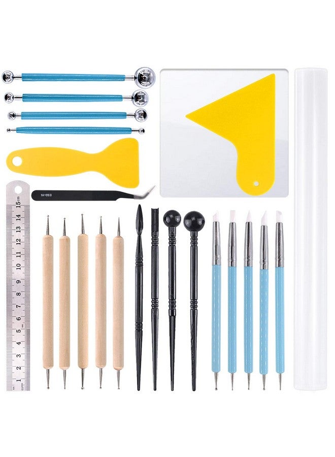 Rustark 24 Pcs Pottery Tools Polymer Modeling Clay Sculpting Tools Set Dotting Pen Silicone Tips Ball Stylus Pottery Ceramic Clay Indentation For Clay Ceramic Sculpture Cake Fondant Decoration - Image 1