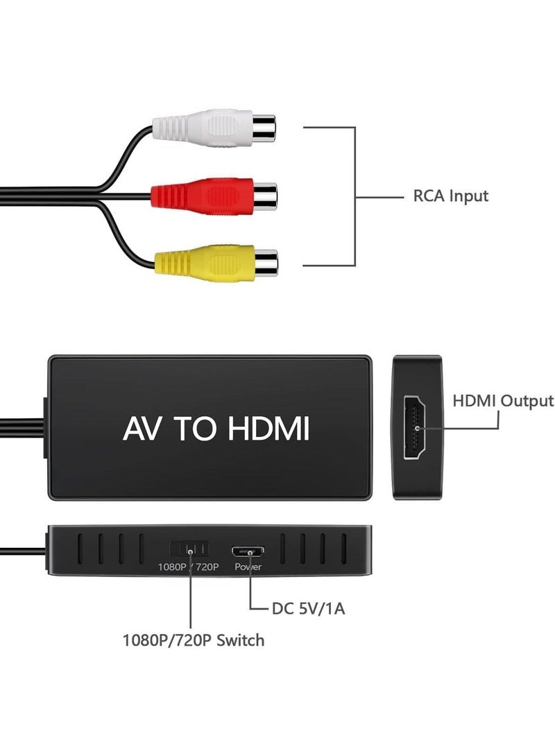 RCA to HDMI Converter Adapter for Wii/PS2/VHS/VCR/DVD/X Box/N64 to New TV - AV/Composite to HDMI - Supports PAL/NTSC, 720P/1080P - Image 2