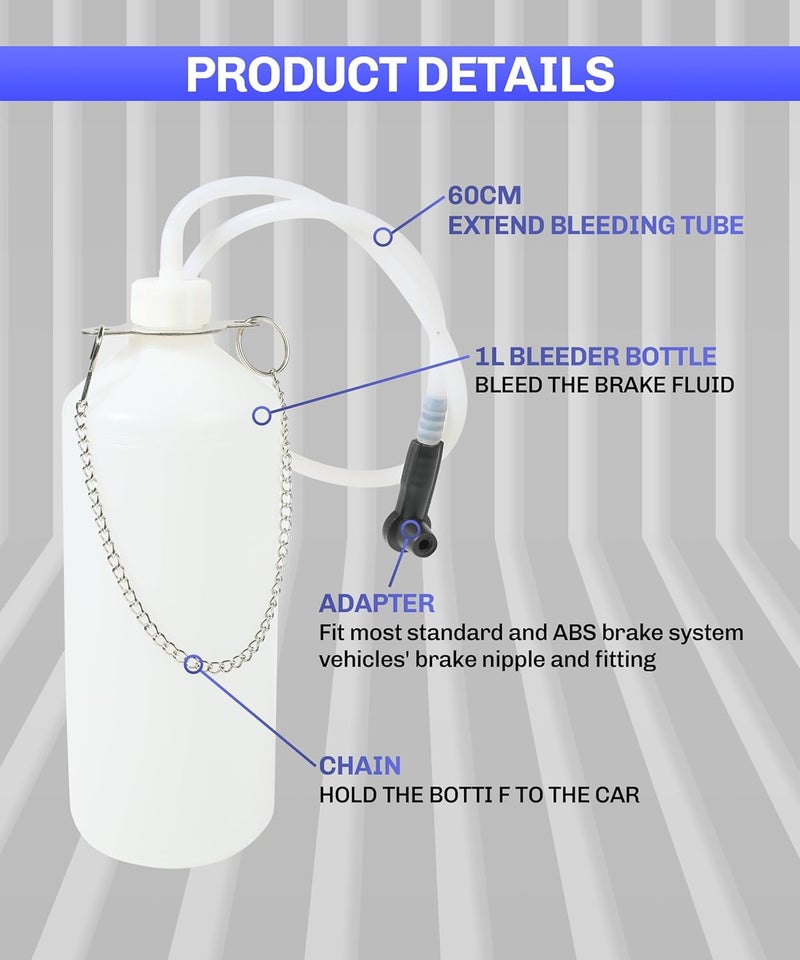 Popular trusted craftsmanship 1L Brake Bleeder Bottle - Automotive Brake Bleeding Kit - Car Accessories - One Person Brake Fluid Bleeder Field test upgraded craftsmanship General standard crafted Heavy load resistant Odor free color Single & bulk storage compatible Global light sturdy raw material Batch uniform stable quality Tiered purchase options Cross product compatible Treated anti-rust metal Diverse application fit Wear resistant upgraded material All consumer tier purchase options Periodic restock local Single & bulk use compatible Condition adaptive build Wide range expanded design Low maintenance Global mainstream design picks Multiple design variants General compatible design Simplified versatile design All-item unified delivery Certified stocked merchandise - Image 3